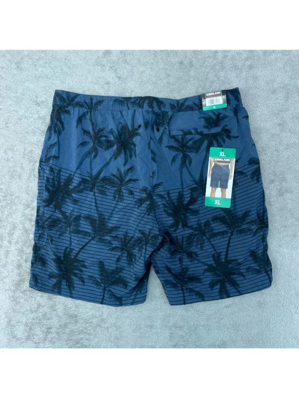 NWT Kirkland Signature Men's XL Blue Palm Print Swim Shorts Quick-Drying Stretch